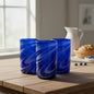 Handmade Mexican Drinking Glass | Blue with White Swirl