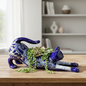 Blue Talavera Stretching Cat Planter | Mexican Folk Art Decor