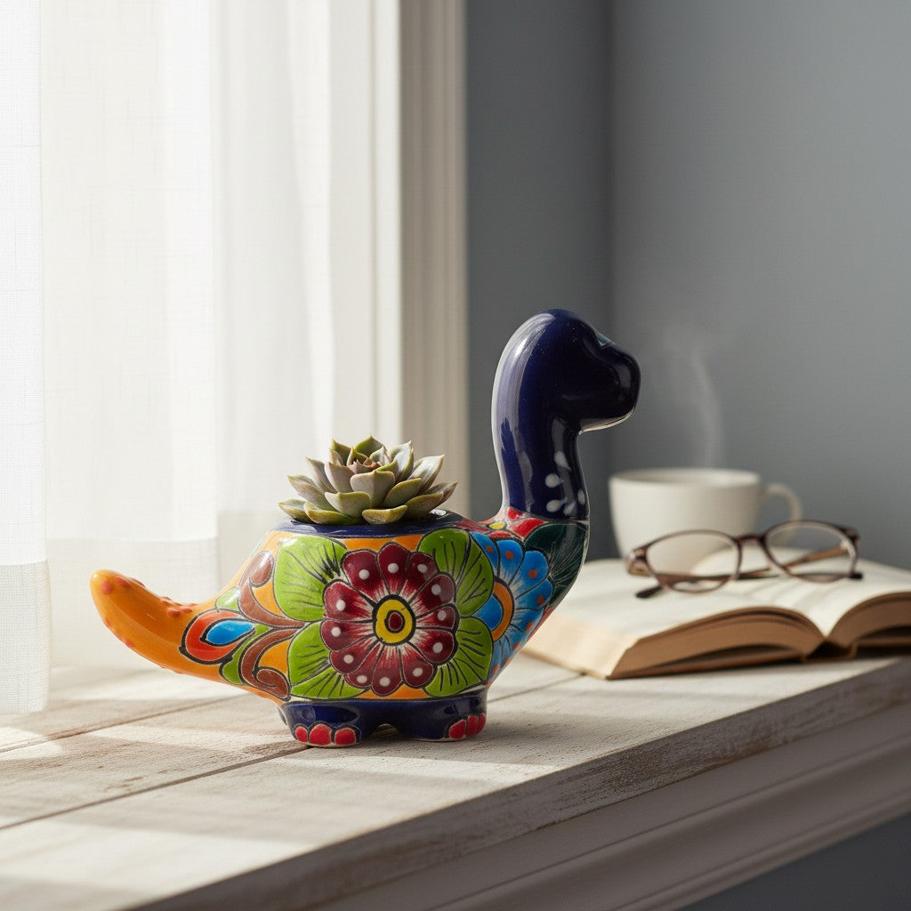 Talavera Brachiosaurus Planter | Colorful Mexican Succulent Pot