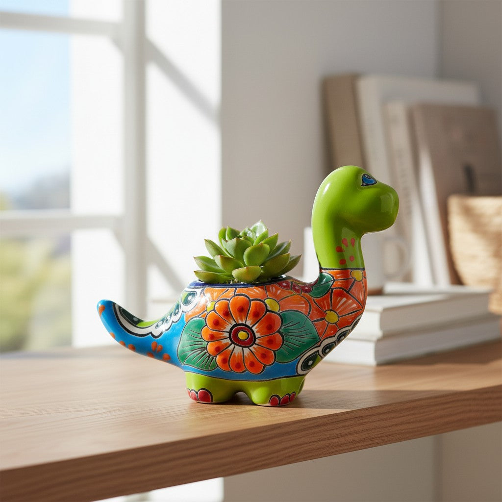 Talavera Brachiosaurus Planter | Colorful Mexican Succulent Pot