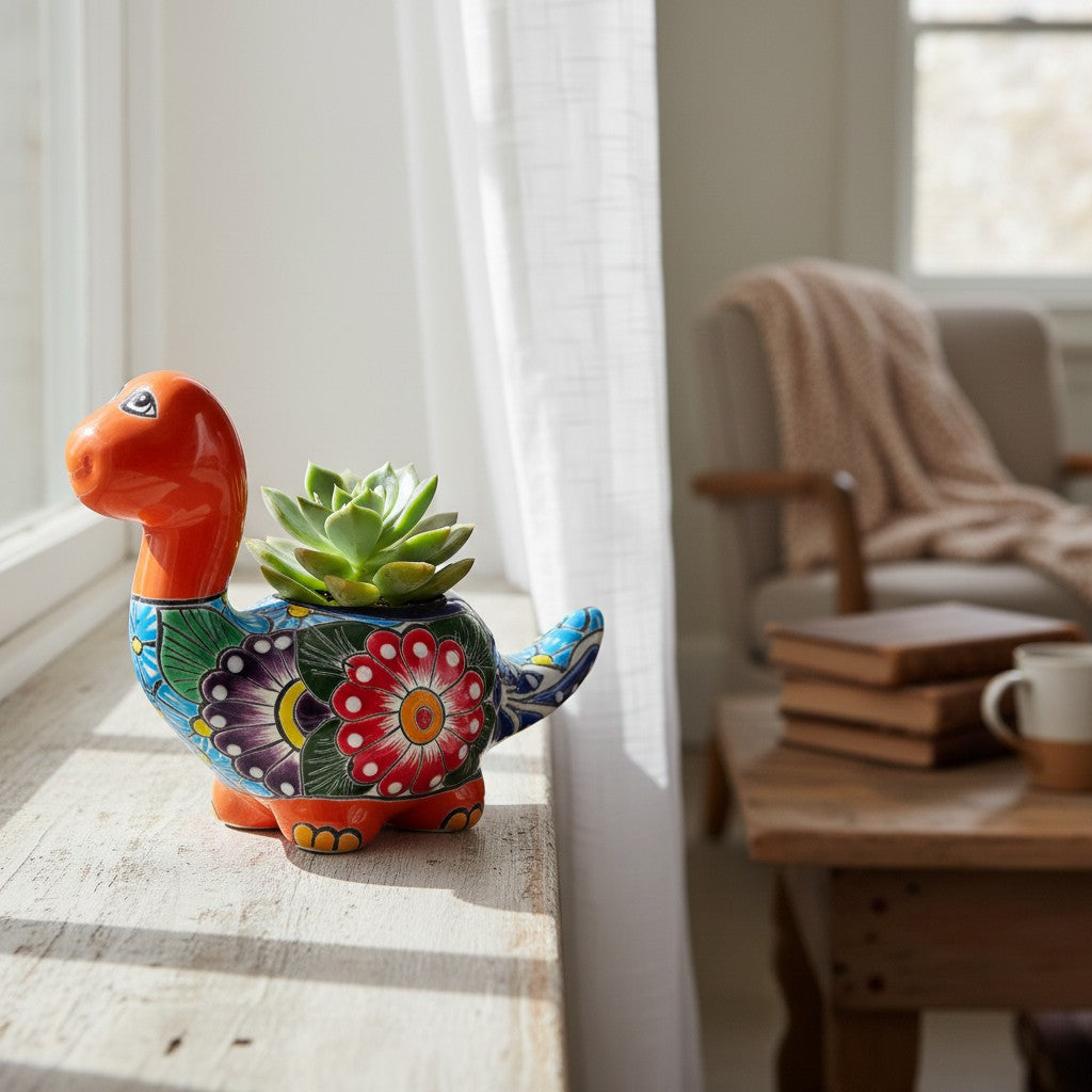 Talavera Brachiosaurus Planter | Colorful Mexican Succulent Pot