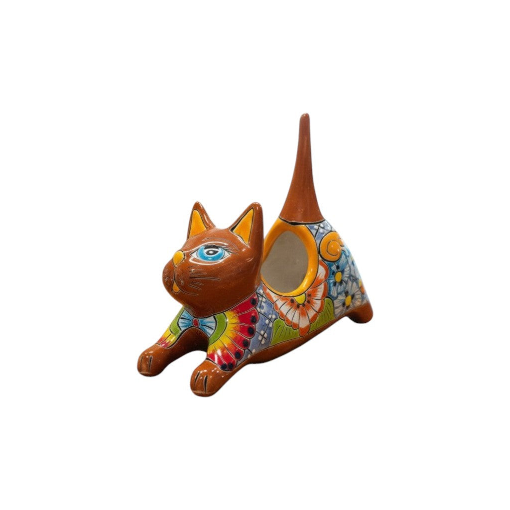 Talavera Cat Planter | Colorful Handmade Stretching Animal Pot