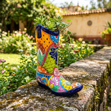 Talavera Boot Planter | Hand-Painted Floral Design