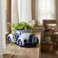 Small Talavera Car Planter | Blue & White Handmade Ceramic Pot