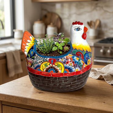 Talavera Chicken Planter | Hand-Painted Mexican Ceramic Statue