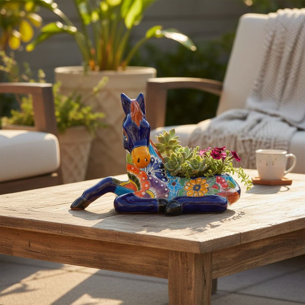 Small Talavera Horse Statue Planter