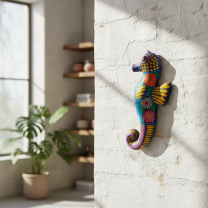 Alebrije Seahorse Figurine | Vibrant Ocean Wall Art
