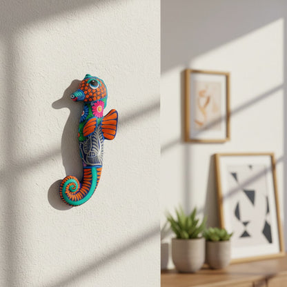 Alebrije Seahorse Figurine | Vibrant Ocean Wall Art