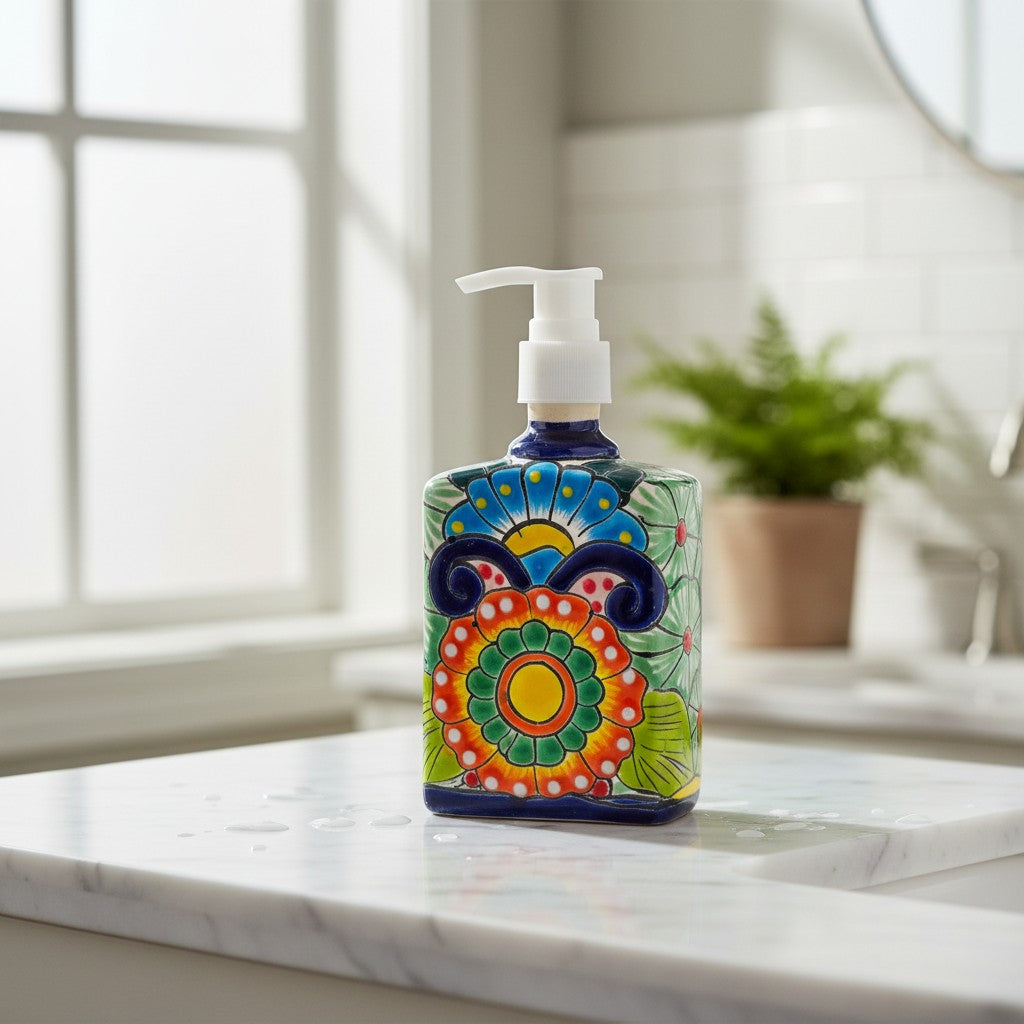 Hand-Painted Talavera Soap Pump | Colorful Ceramic Dispenser