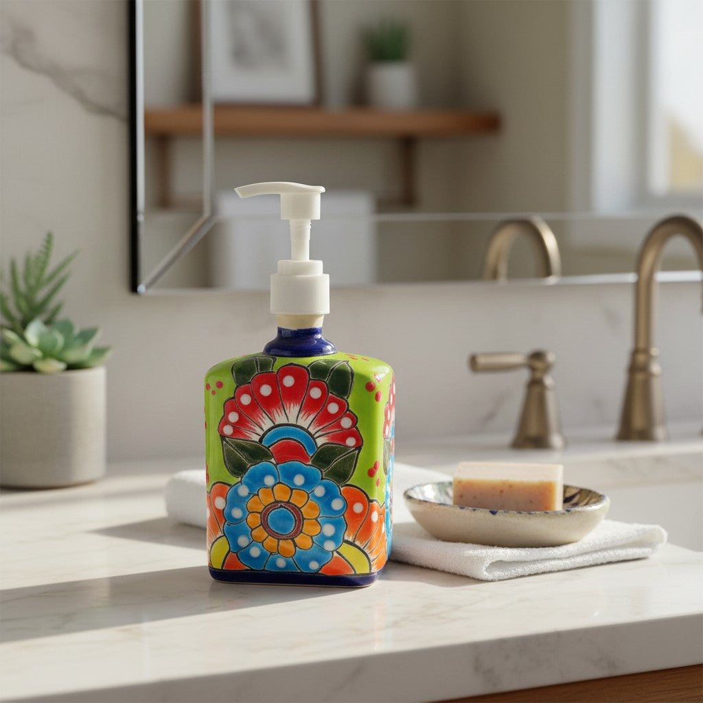 Hand-Painted Talavera Soap Pump | Colorful Ceramic Dispenser