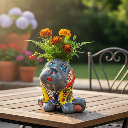 Vibrant Handmade Talavera Dog Statue | Colorful Mexican Canine Art