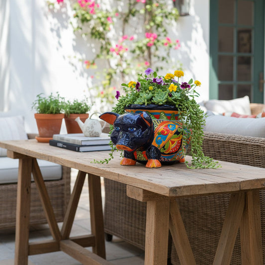 Talavera Pig Planter | Colorful Hand-Painted Mexican Animal Pot