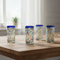 Blue Rim Confetti Pebbled Glass | Hand-Blown Mexican Tumbler