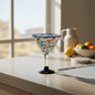 Confetti Rock Martini Glass with Blue Rim | Hand-Blown Mexican Barware