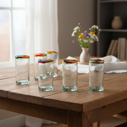 Hand-Blown Colorful Tumbler Glass | Confetti Rim