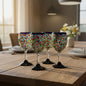 Hand-Blown Mexican Wine Glasses | Blue Rim Confetti Design