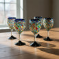 Hand-Blown Mexican Wine Glasses | Blue Rim Confetti Design