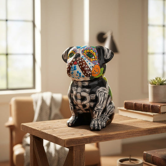 Day of the Dead Bulldog Figurine | Handmade Talavera Dog Statue