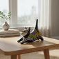 Talavera Stretching Cat Statue | Day of the Dead Floral Design