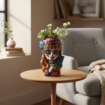 Talavera Butterfly Skull Planter | Colorful Day of the Dead Design