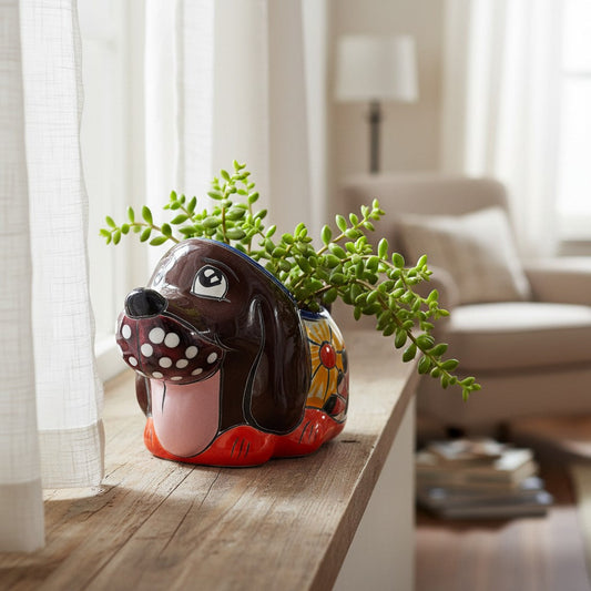 Small Talavera Dog Planter | Mexican Animal Pottery