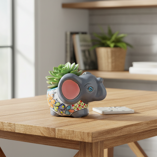 Small Hand-Painted Talavera Elephant Flower Pot | Talavera Planter