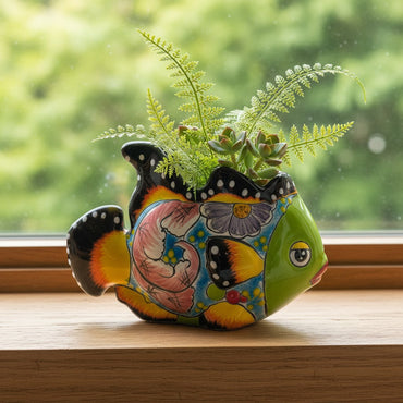Talavera Fish Planter | Hand-Painted Colorful Mexican Pottery