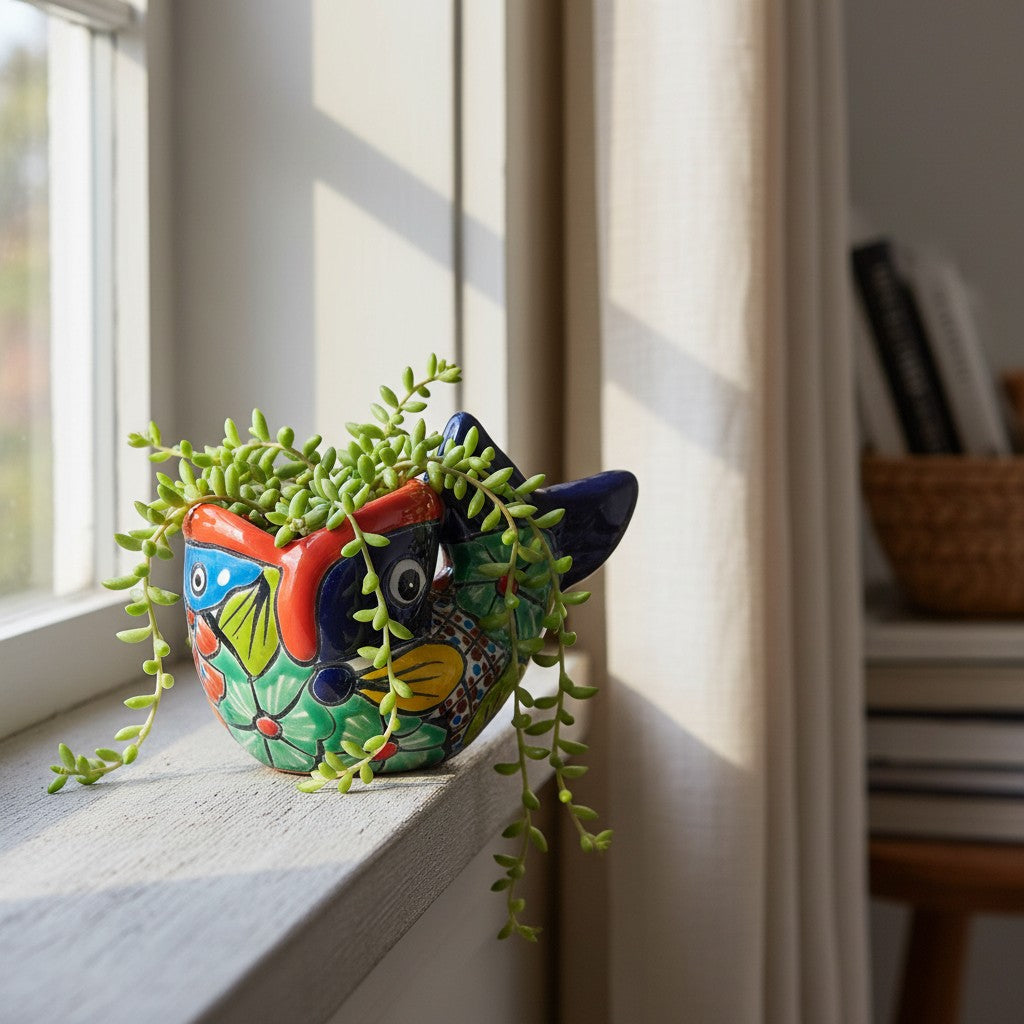 Colorful Talavera Fish Planter | Mexican Hand-Painted Pottery