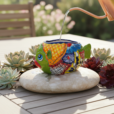 Small Talavera Fish Planter | Hand-Painted Mexican Statue Pottery