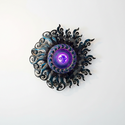 Giant Sun Wall Art with Light Fixture | Handmade Mexican Metalwork