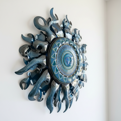 Giant Sun Wall Art with Light Fixture | Handmade Mexican Metalwork