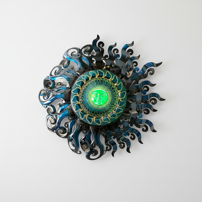 Giant Sun Wall Art with Light Fixture | Handmade Mexican Metalwork