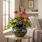 Vibrant Talavera Flower Pot | Green Peacock Design