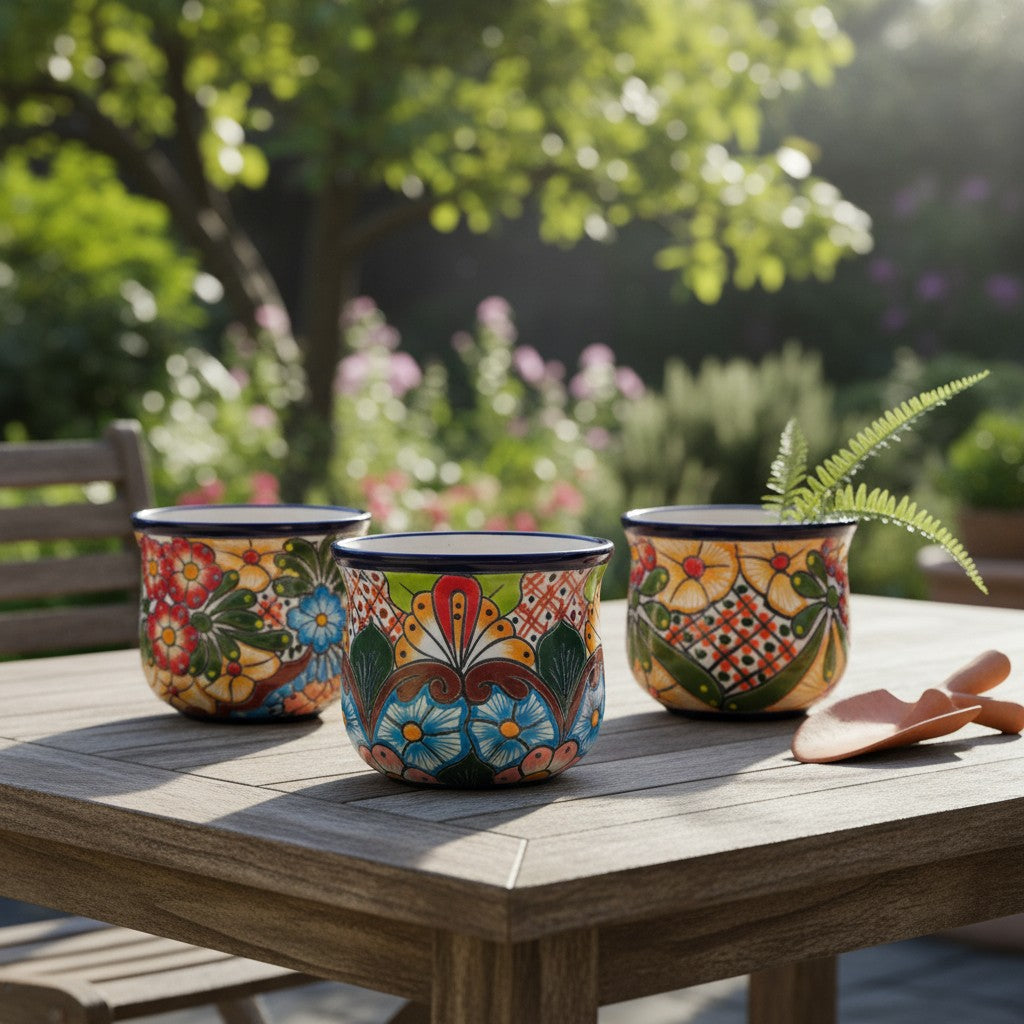 Set of 3 Talavera Flower Pots | Colorful Hand-Painted Mexican Planters