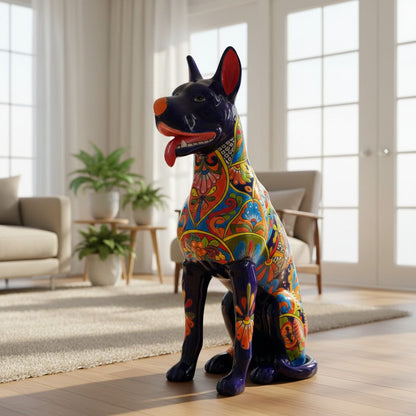 Huge Talavera Dog Statue | Colorful Mexican Ceramic Statue