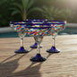 Mexican Hand-Blown Margarita Glass | Blue Confetti Rock Design