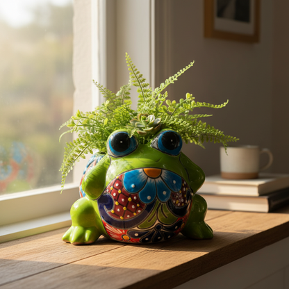 Colorful Talavera Frog Planter | Handmade Mexican Pottery Statue