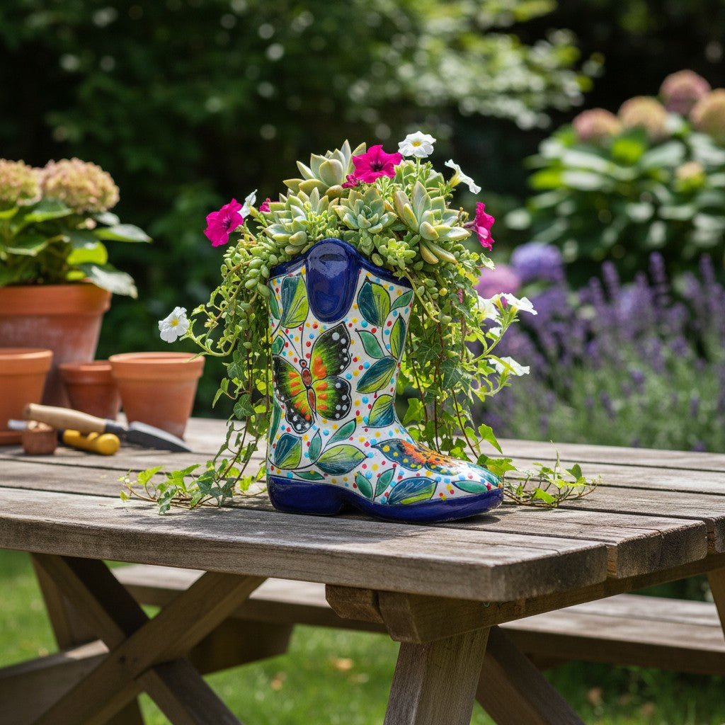 Small Hand-Painted Talavera Mexican Boot Flower Pot | Talavera Planter
