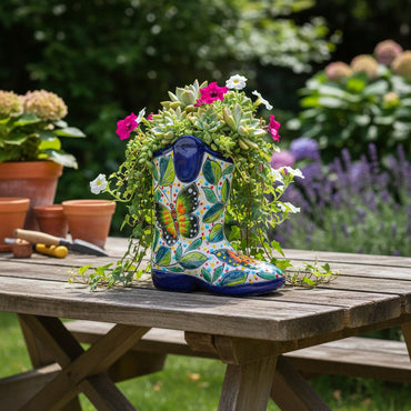 Small Hand-Painted Talavera Mexican Boot Flower Pot | Talavera Planter