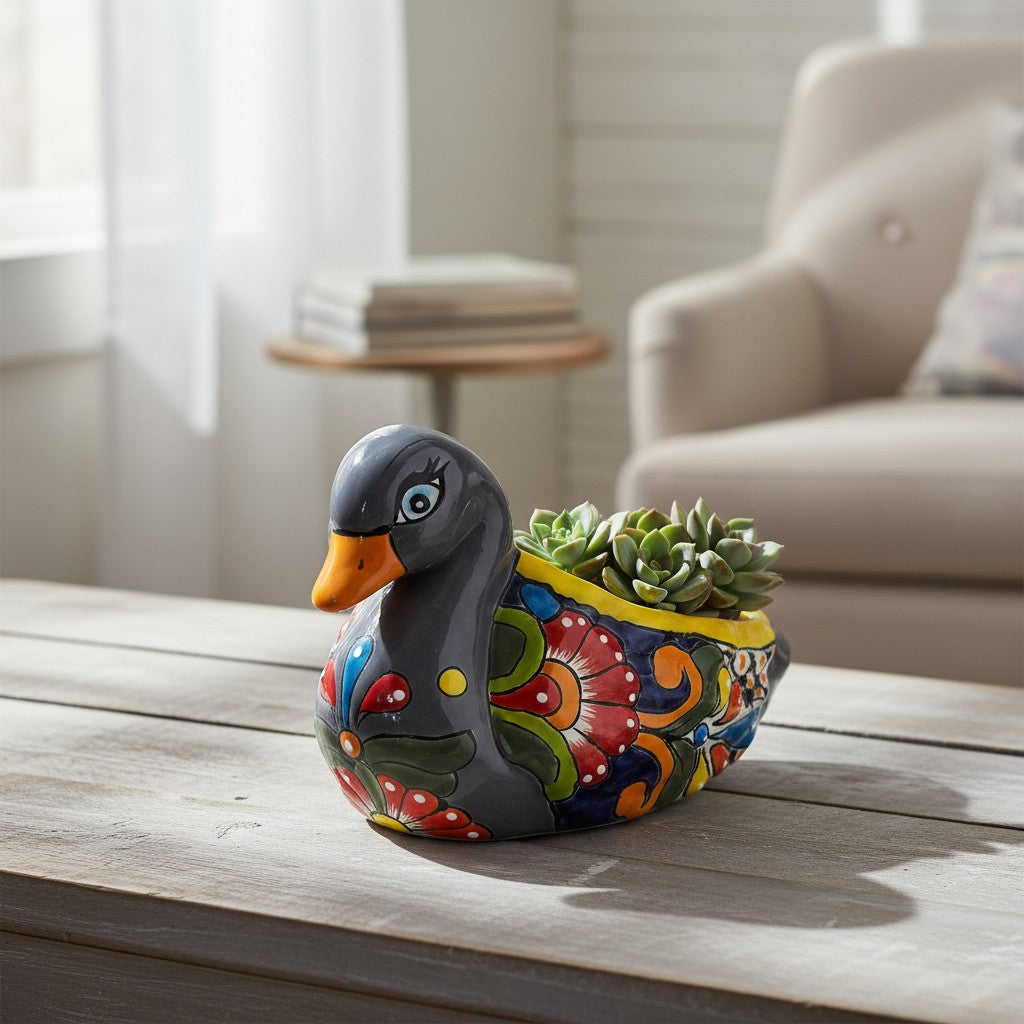 Colorful Talavera Duck Planter | Mexican Succulent Pottery Art
