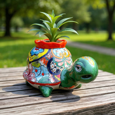 Vibrant Talavera Turtle Planter | Mexican Pottery