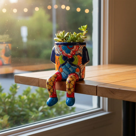 Talavera Person Planter | Table Edge Pot with Arms and Legs