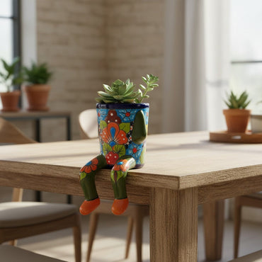Talavera Person Planter | Table Edge Pot with Arms and Legs