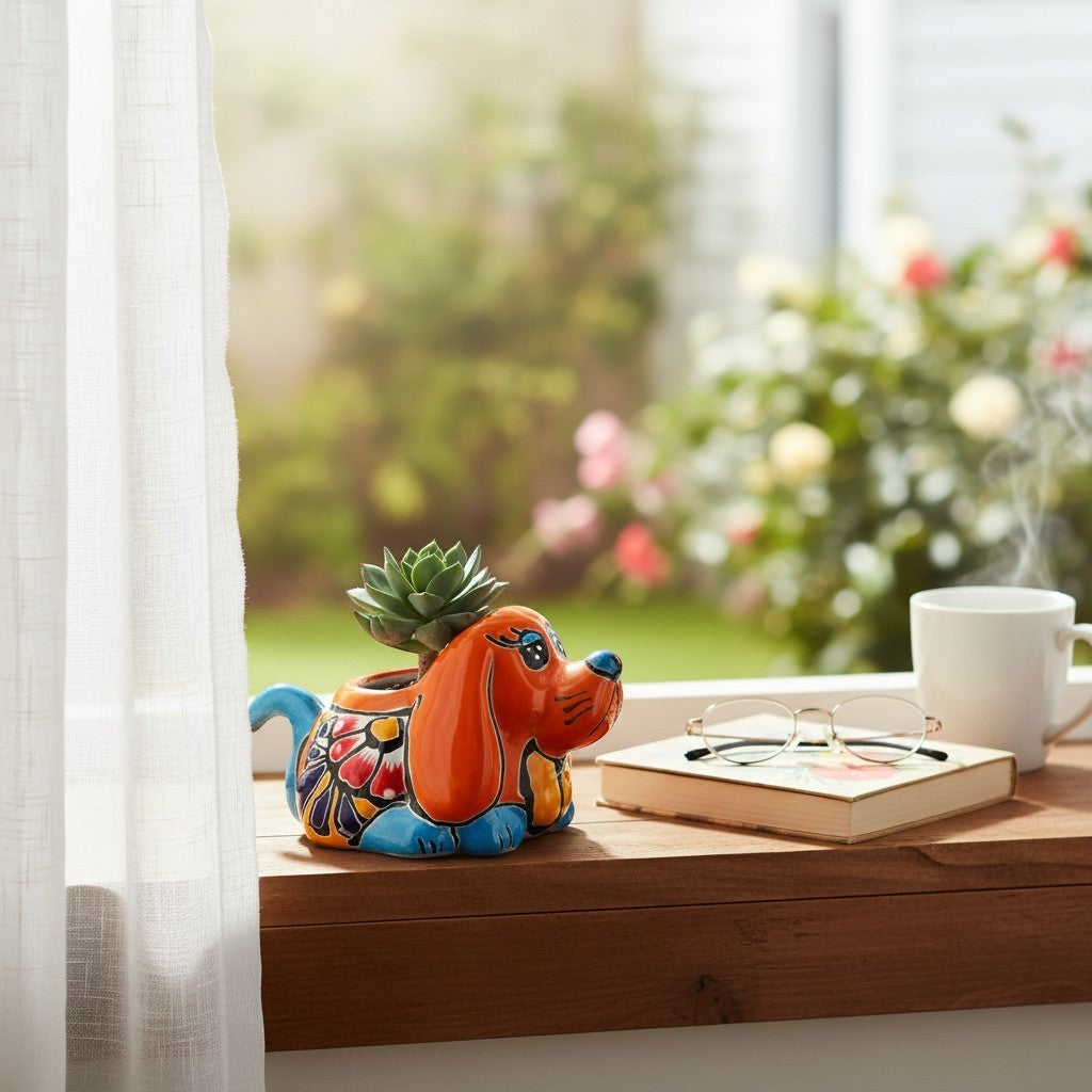 Small Talavera Dog Planter | Mexican Animal Pottery