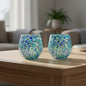 Hand-Blown Stemless Wine Glass | Blue Green Confetti Design