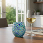 Hand-Blown Stemless Wine Glass | Blue Green Confetti Design
