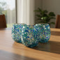 Hand-Blown Stemless Wine Glass | Blue Green Confetti Design