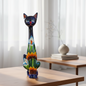 Tall Talavera Cat Statue | Handmade Mexican Sunflower Decor
