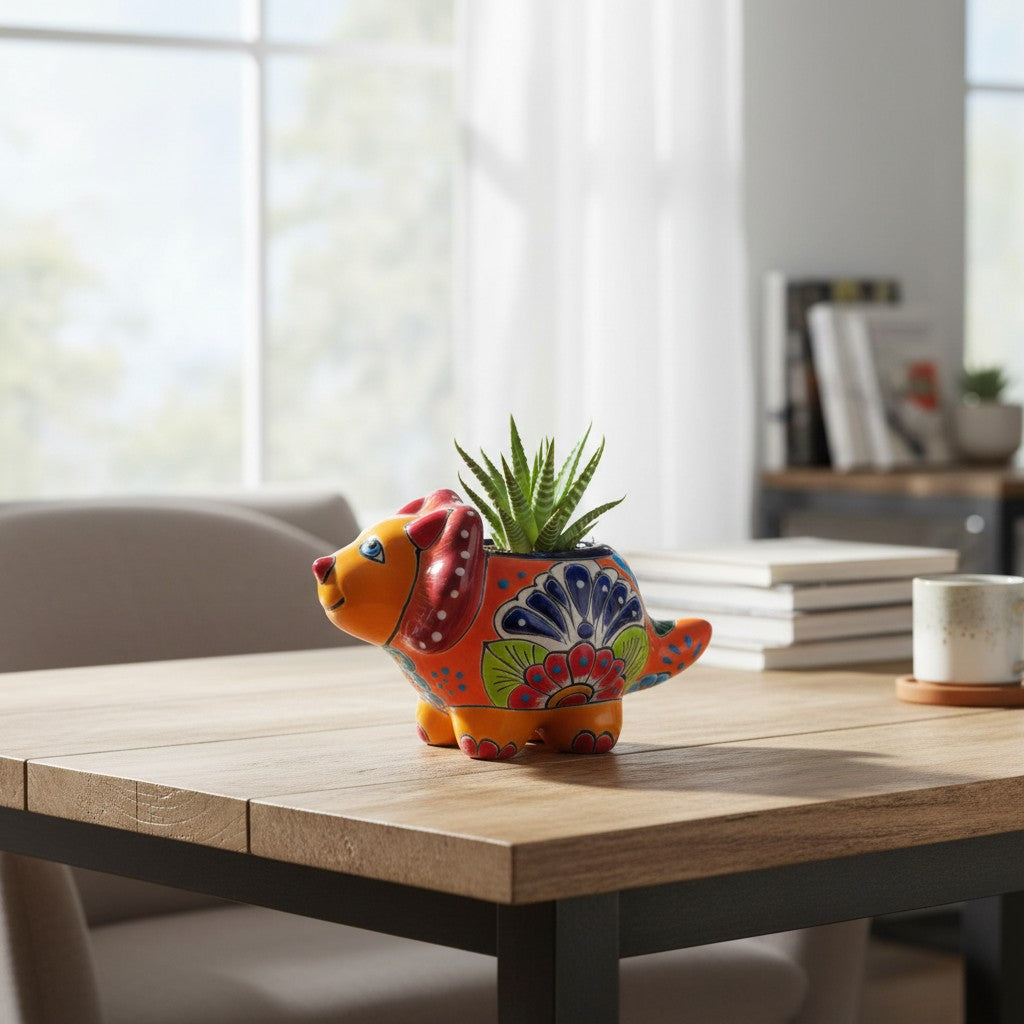 Talavera Triceratops Planter | Colorful Mexican Succulent Pot