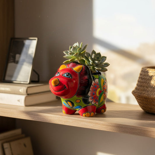 Talavera Triceratops Planter | Colorful Mexican Succulent Pot